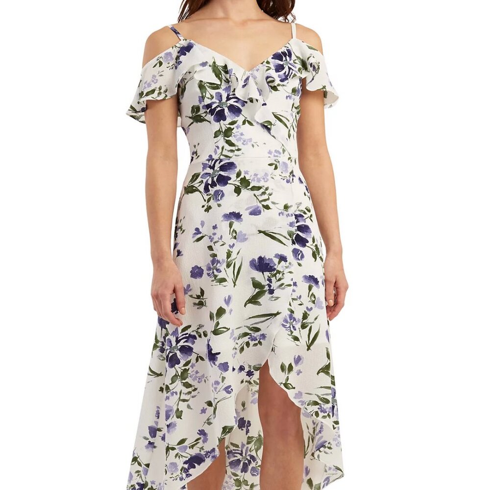 Off-The-Shoulder High Low Floral Maxi Dress